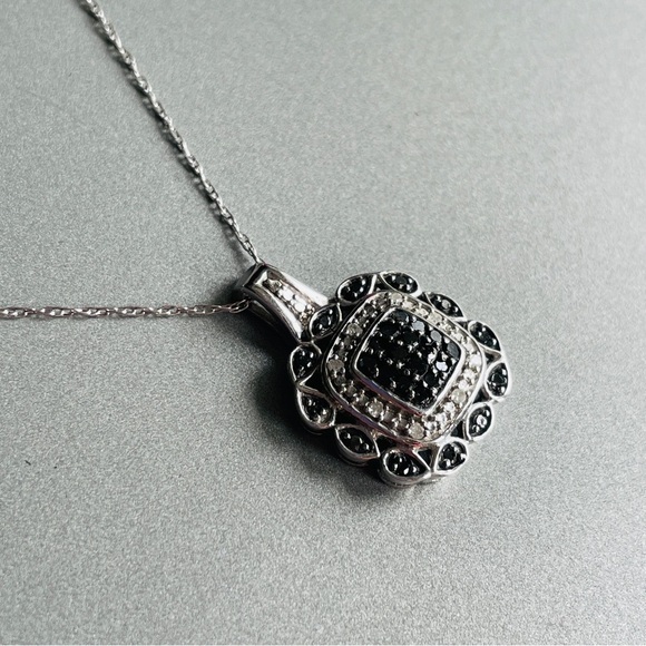 Black & White Diamond Sterling Silver LJ Designer Cushion Shape Pendant … - Picture 7 of 10